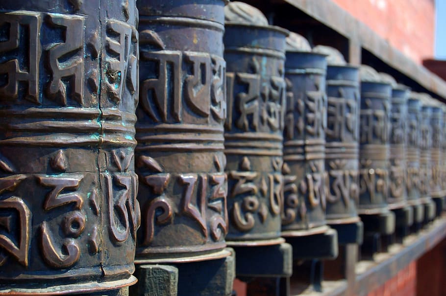 row, brown, buddhism, nepal, temple, religious, spiritual, kathmandu, nepalese, meditation