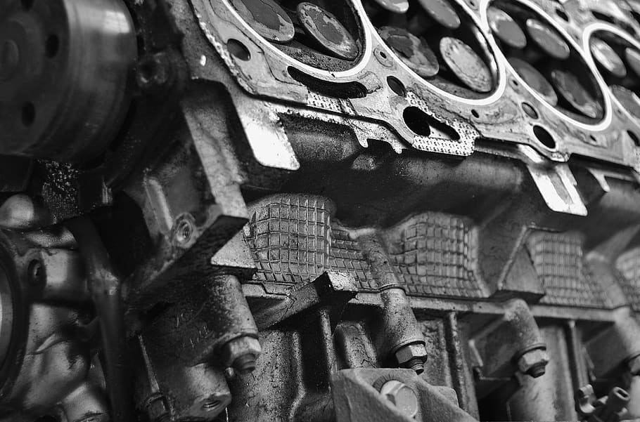 engine, automotive, black and white, full frame, backgrounds, metal, close-up, indoors, machinery, machine part