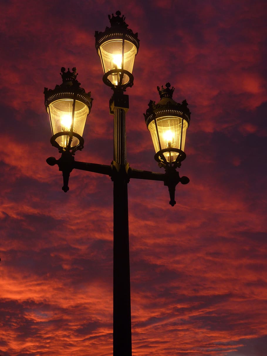 3-light, outdoor, lantern, cloudy, sky, light, pathway, golden hour, street lamp, afterglow