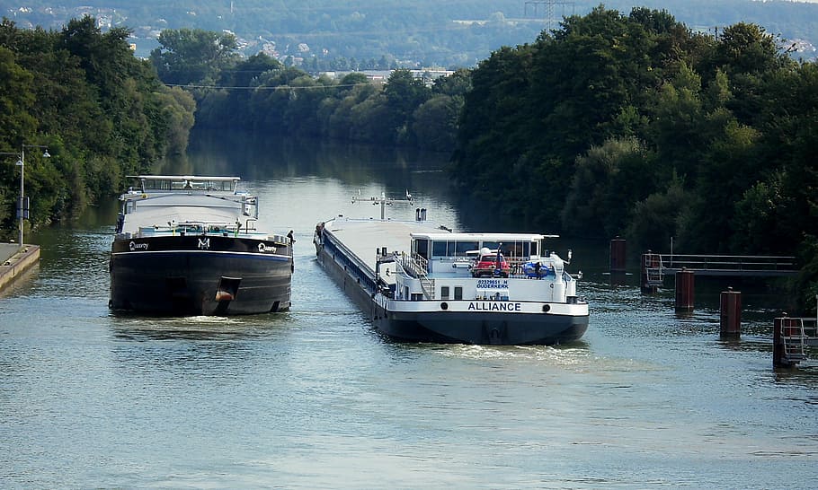 canal principal do Danúbio, navios cargueiros, contra o tráfego, transporte, via navegável, hausen, bavaria, embarcação náutica, modo de transporte, agua