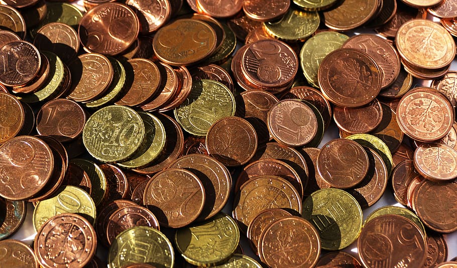 gold-and-copper-colored coin collection, euro, money, cent, euro cent, coins, currency, loose change, specie, cash and cash equivalents