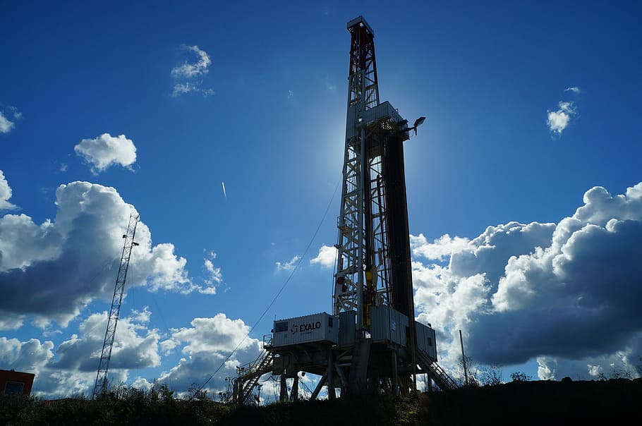 gray, electric, tower, white, clouds, gas, oil rig, drilling rig, cloud - sky, sky