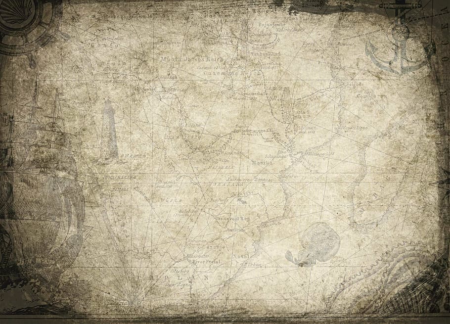 putih, hitam, ilustrasi peta, latar belakang, peta harta karun, peta, temukan, petualangan, kuno, kotor