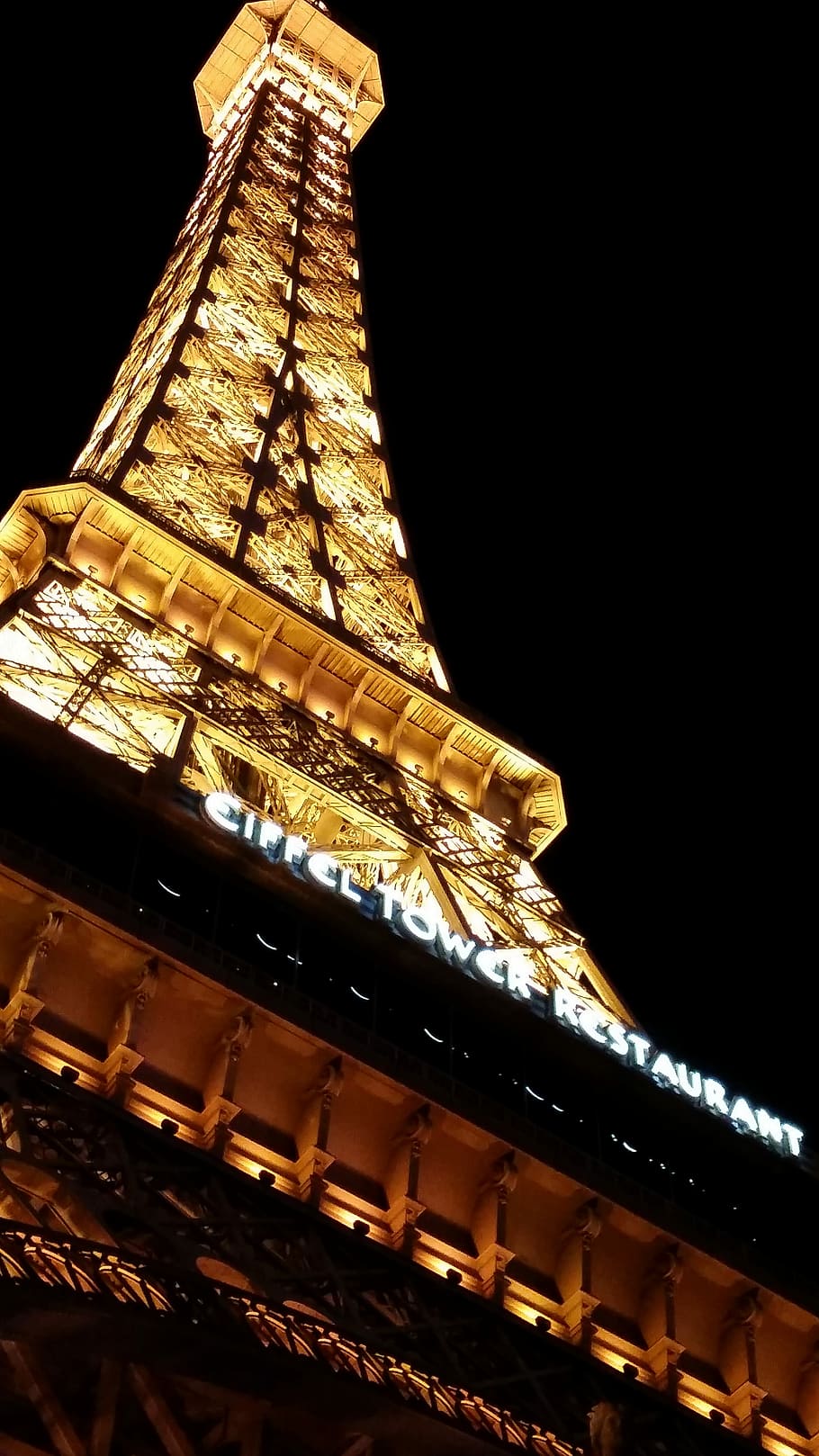 Hotel Paris, Paris, Hotel, Las Vegas, hotel, vegas, eiffel tower, gold colored, night, illuminated, architecture