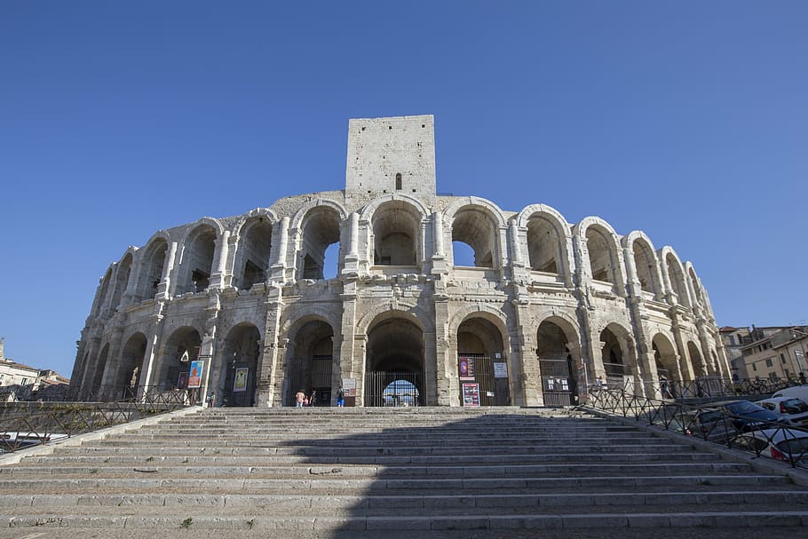 coliseu roma, anfiteatro romano, arena, arquitetura, arles, provença, frança, estrutura construída, história, céu