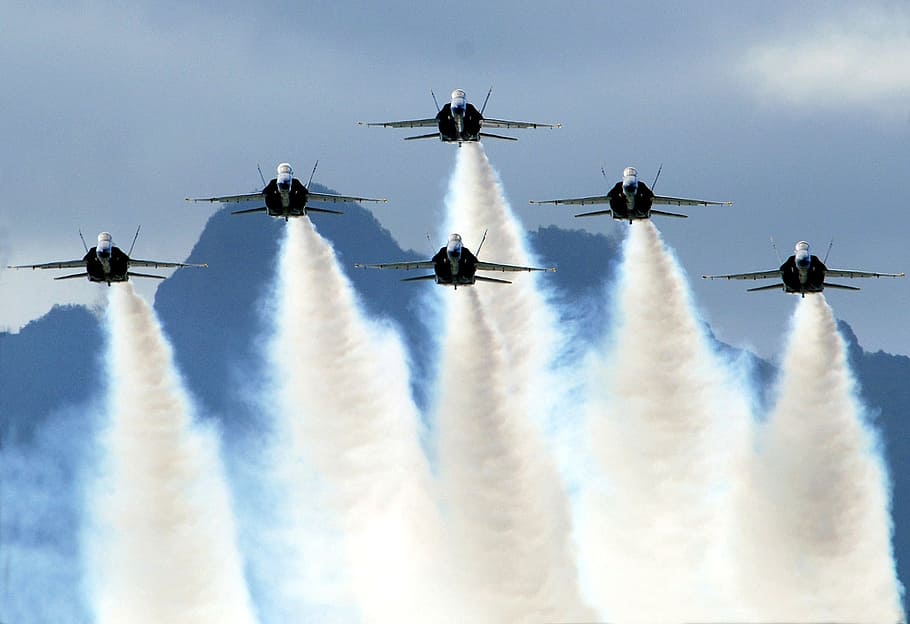 six, black, jet planes, us navy, blue angels, jet, sky, formation, jets, fighter