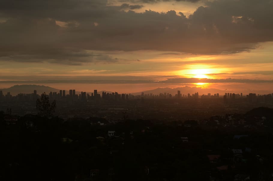 fotografía del amanecer, manila, horizonte, puesta de sol, cielo, edificio, paisaje urbano, arquitectura, urbano, filipinas