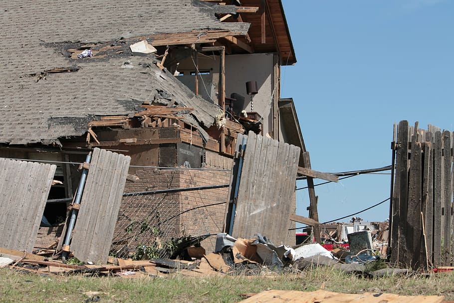 wrecked, house, blue, sky, moore, oklahoma, tornado, disaster, ruin, natural disaster