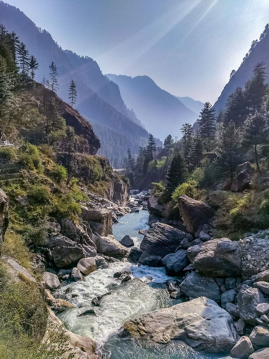 vale de parvati, rio, montanha, índia, turismo, himachal, himalaia, vale, cênico, viagem