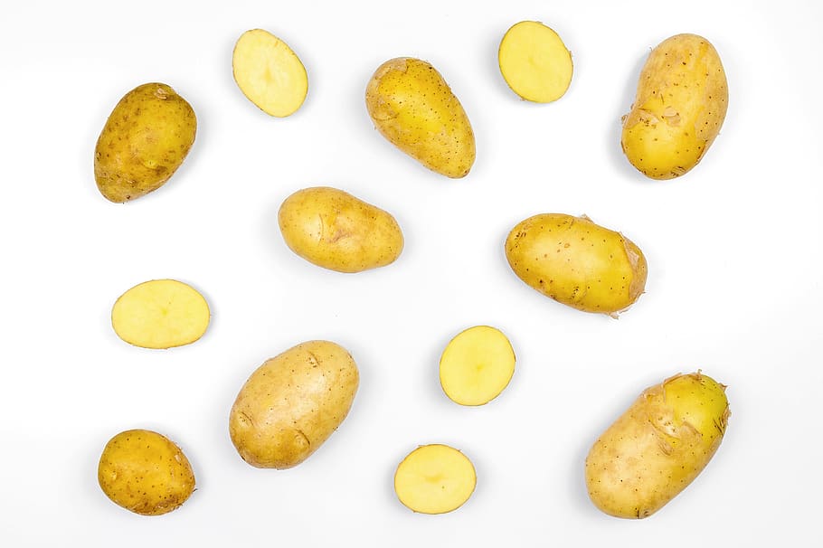 Potatoes, isolated, white, background., Top, view., air, background, brown, desk