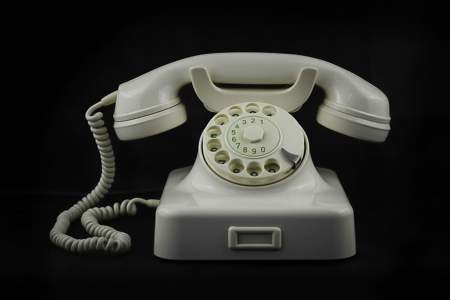 white rotary telephone, phone, receiver, talk, the handset, connection, communication, technology, telephone, landline phone