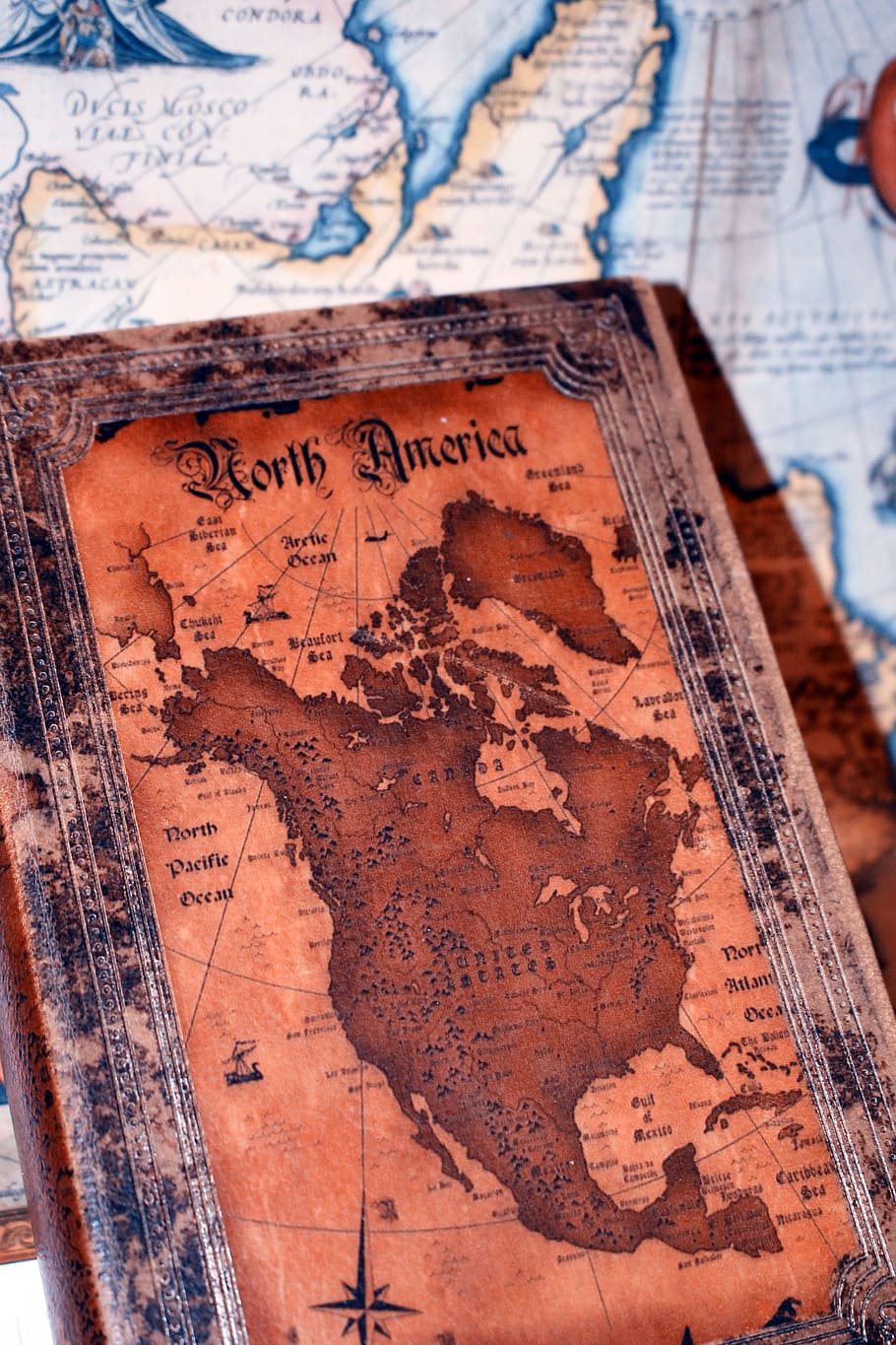 Vintage, Retrô, Livro, Mapa, Clássico, América do Norte, pesquisa, descobridores, navegação, vitoriano