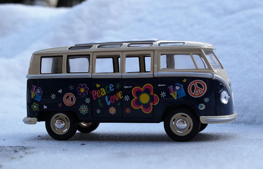 blue, white, volkswagen, t1, van, die-cast, toy, snow, vw, bus