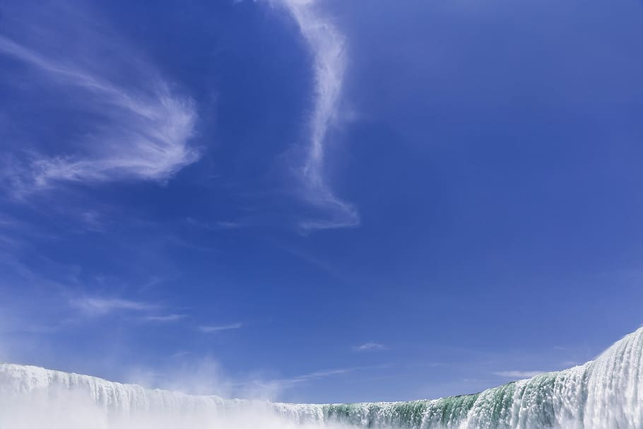 falls, gray, clouds, purple, sky, nature, lazy, water, rushing, precipice