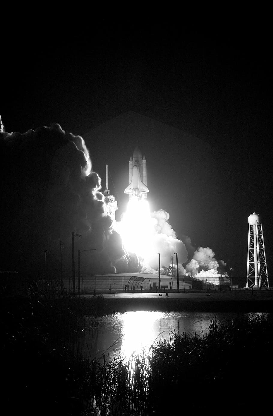grayscale photo, spaceship, take, flight, discovery space shuttle, launch, mission, astronauts, liftoff, rockets
