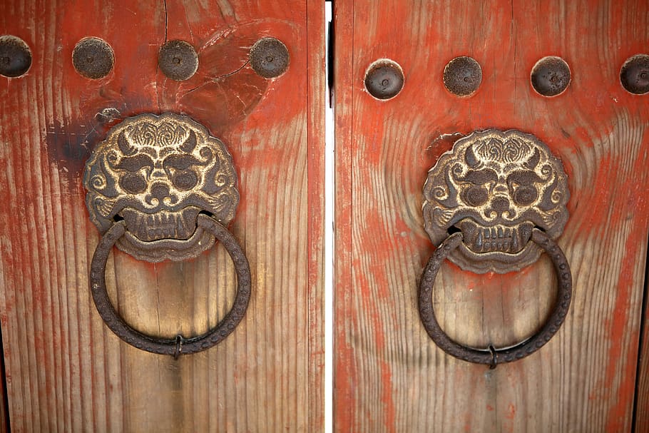 wooden, moon, old, wood, handle, door, entrance, art and craft, door knocker, metal