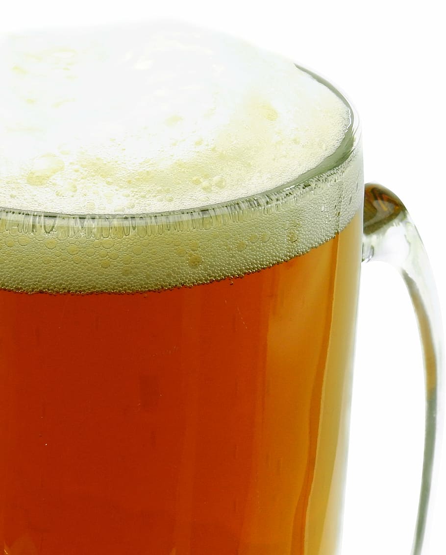 clear, glass mug, filled, brown, liquid, beer, drink, alcohol, glass, krug