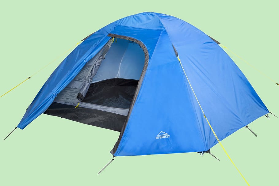 blue dome tent, tent, sport, leisure, camping, outdoor, blue, green, active, healthy