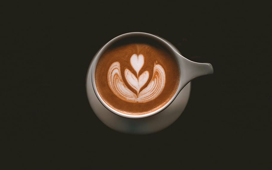 gray ceramic mug, coffee, latte, art, froth, cappuccino, drink, espresso, milk, foam