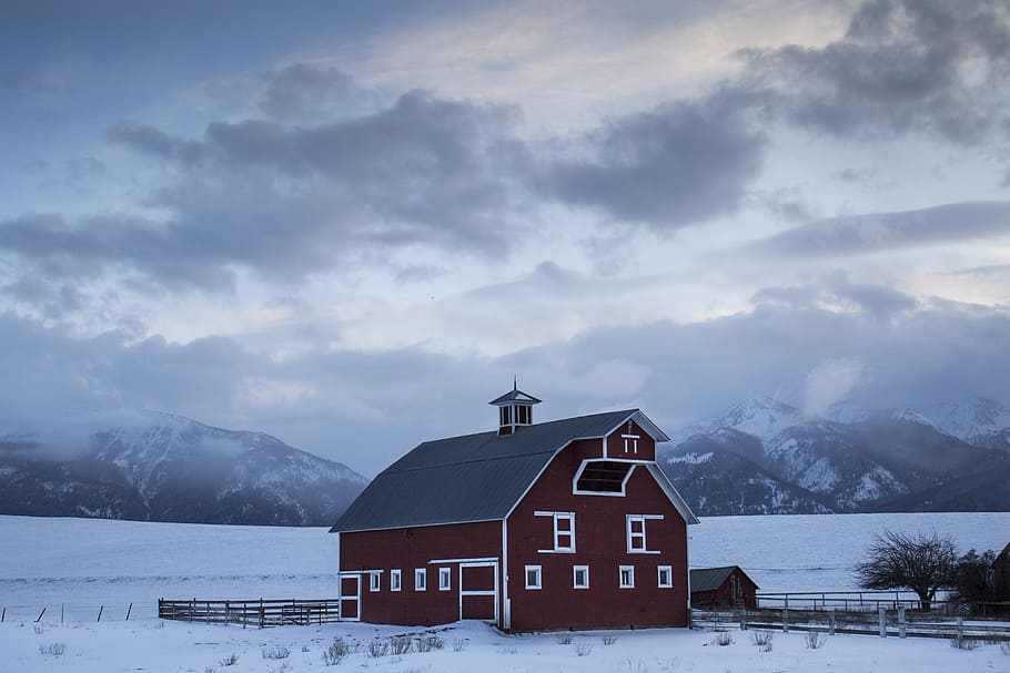 Barn, Joseph, area, Oregon, farm house during winter, winter, snow, built structure, cold temperature, architecture