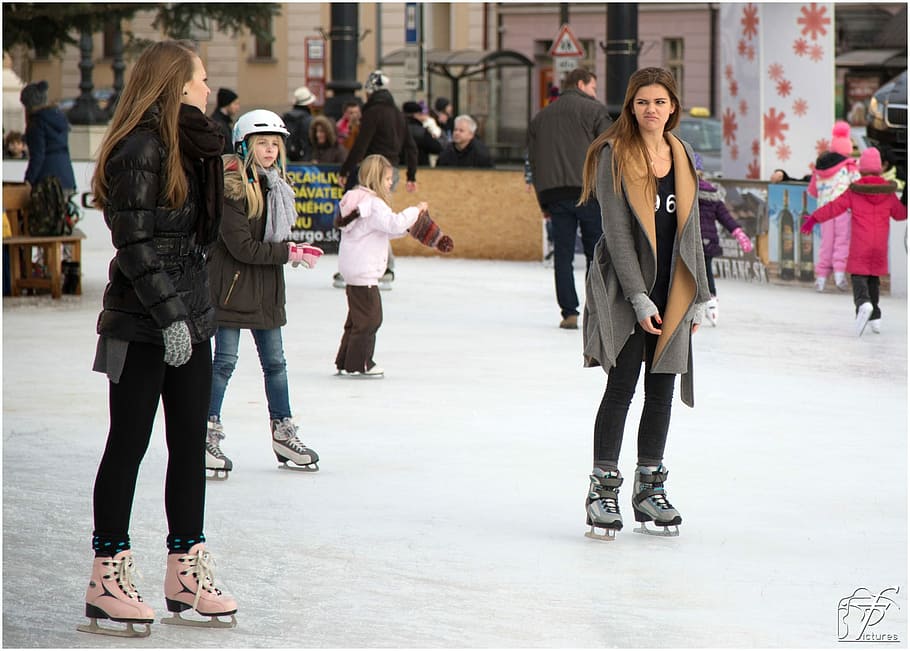 grupo, pessoas, patinação, gelo, skate, campo, patinação no gelo, patinação artística, esportes de inverno, inverno