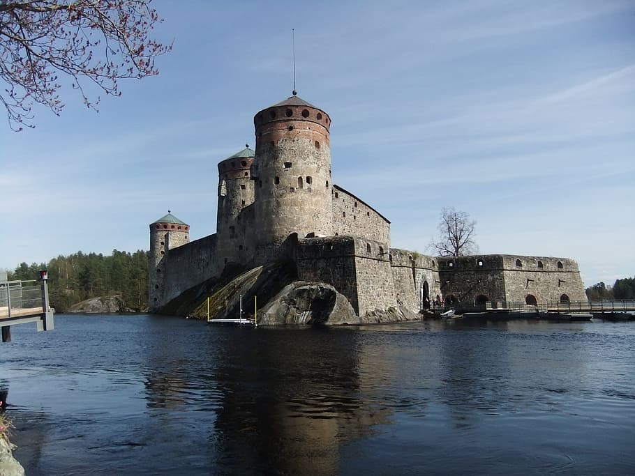 castillo, finlandia, saariselkä, lago, distrito de los lagos, río, históricamente, wasserburg, isla, arquitectura