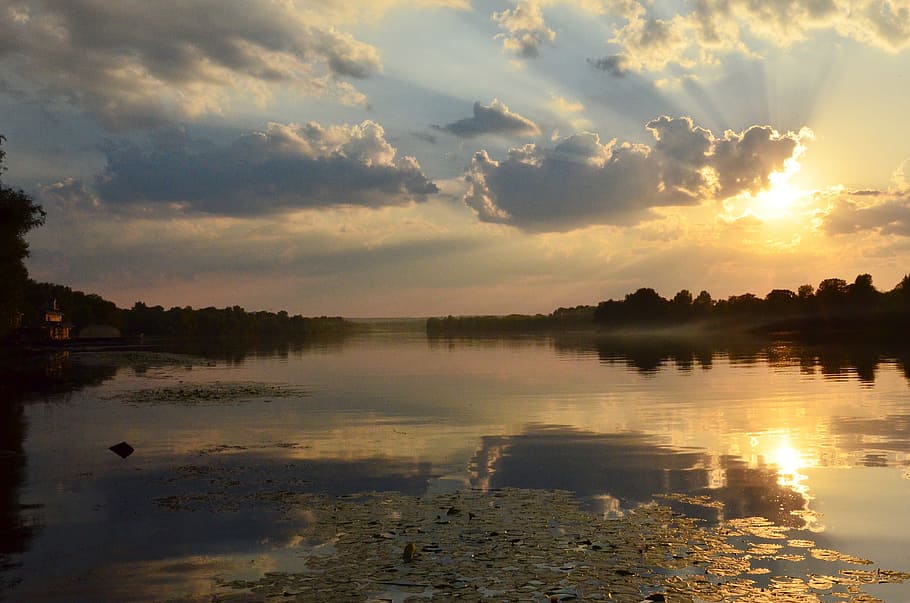 dnieper, río, puesta de sol, paisaje, naturaleza, kiev, ucrania, agua, reflexión, cielo