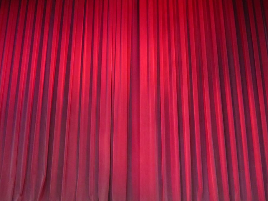 red pleated curtain, red, curtains, drapery, theater, velvet, fabric, theatre, drapes, light