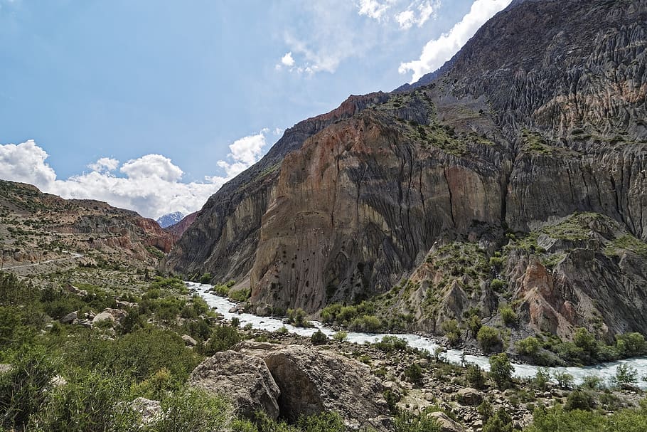 tajikistan, iskanderdarja, river, hissargebirge, mountains, province of sughd, central asia, rock, cliff, landscape