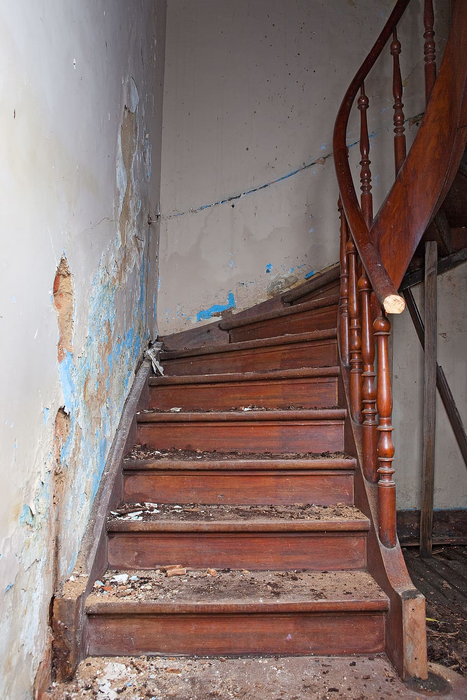 はしご, 台無し, 手順, 古い家, 手すり, 解体, 階段, 放棄された, 古い, さびた