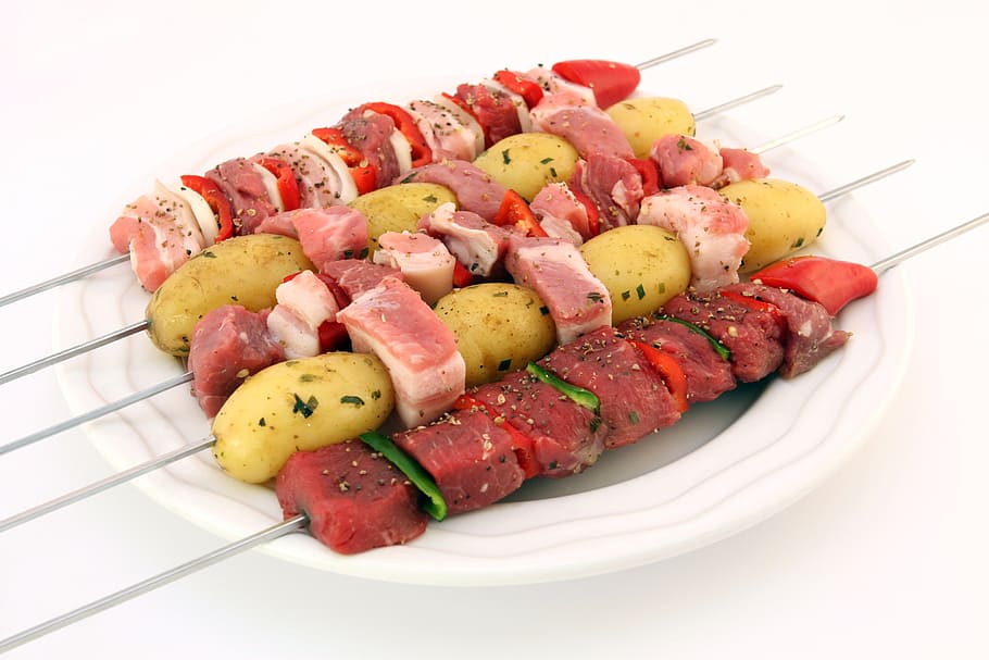plate of barbecues, barbeque, bbq, beef, cholesterol, closeup, colorful, cookery, cooking, cuisine