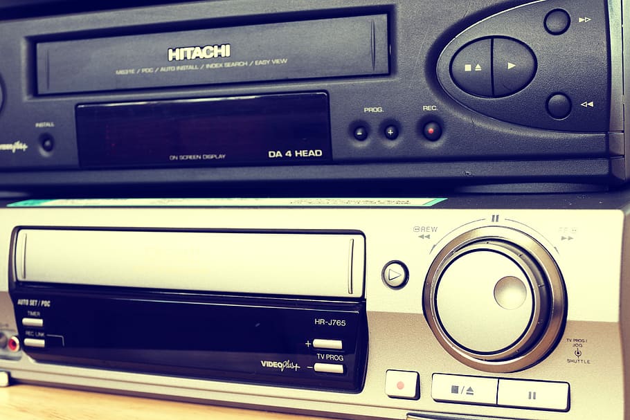 dos, negro, gris, reproductores de DVD Hitachi, Video, Vcr, Vhs, Retro, Cassette, Viejo