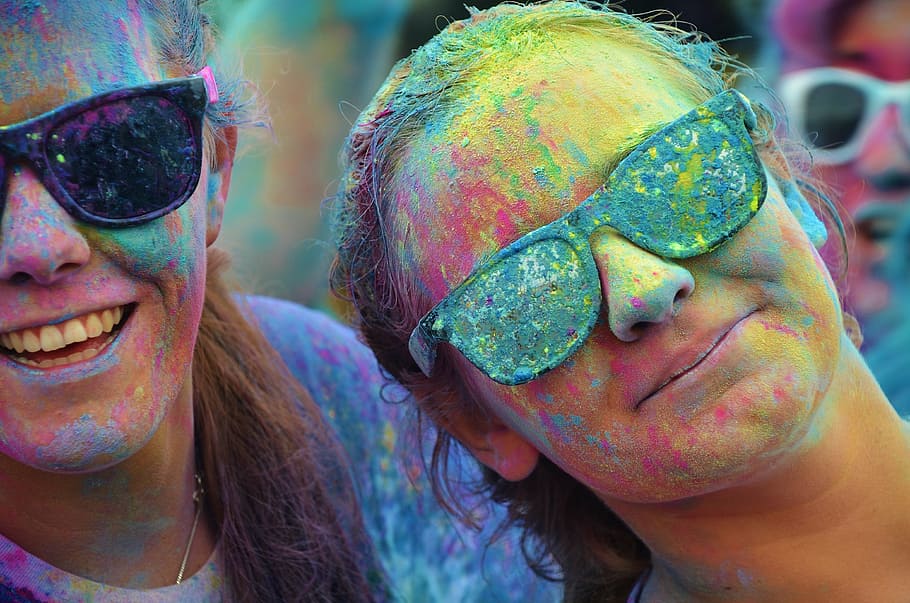 holy, powder, womens, faces, girl, painted, colorful, funny, celebration, happy