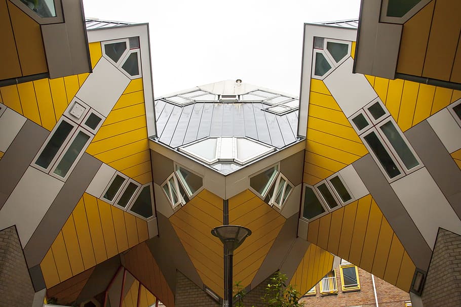 rotterdam, cube houses, modern building, architecture, cube house, cube, netherlands, holland, built structure, building exterior