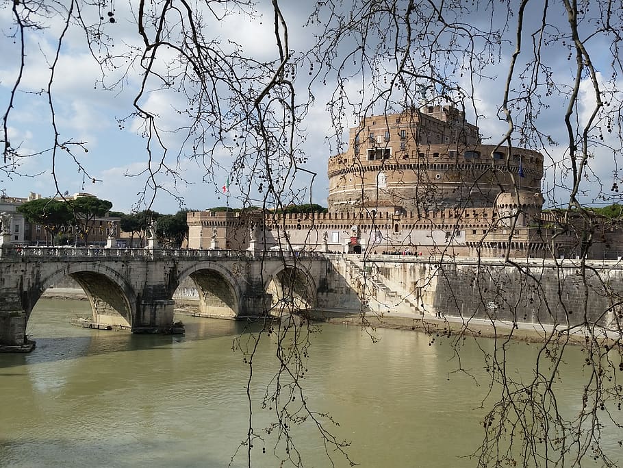 itália, roma, cidade, rio, castelo, ponte, velho, arquitetura, estrutura construída, água