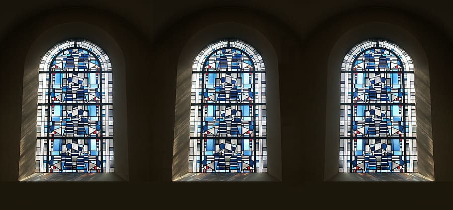 azul e preto, claro, janelas de vidro de mosaico, vitral, vidro colorido, arte em vidro, vidros coloridos, janela da igreja, igreja, janela