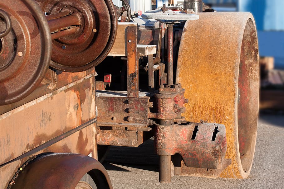 steam roller, road construction, old, antique, stainless, metal, industry, machinery, industrial equipment, manufacturing equipment