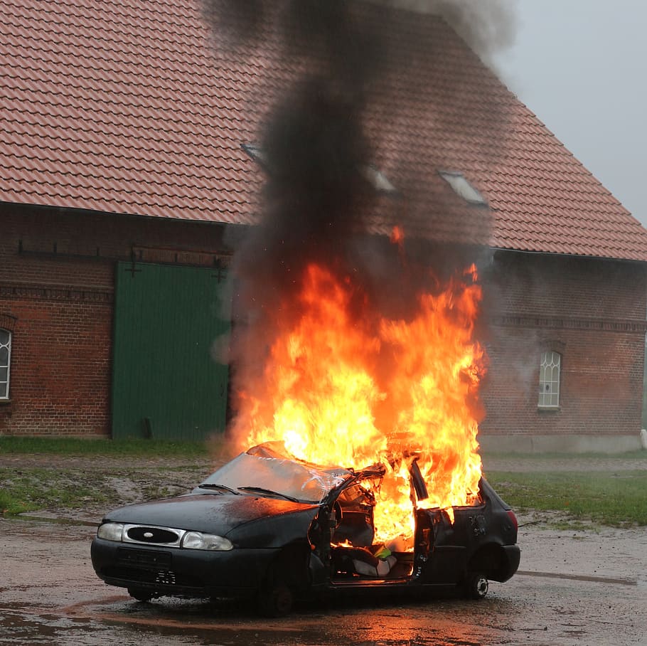 fuego del vehículo, fuego, ejercicio, llama, auto, llama de fuego, humo, quemar, caliente, marca