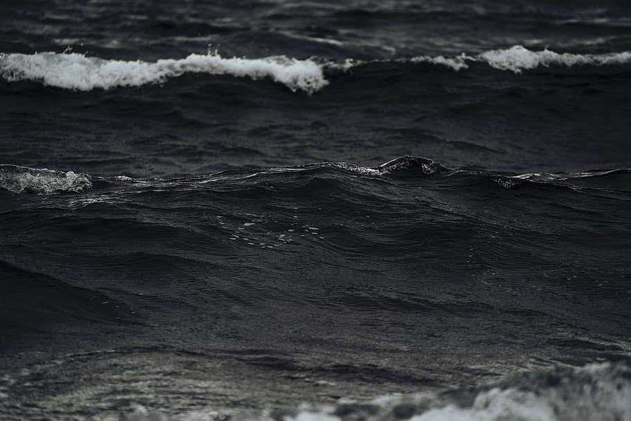 foto de primer plano, olas oceánicas, naturaleza, paisaje, agua, océano, mar, playa, blanco y negro, monocromo