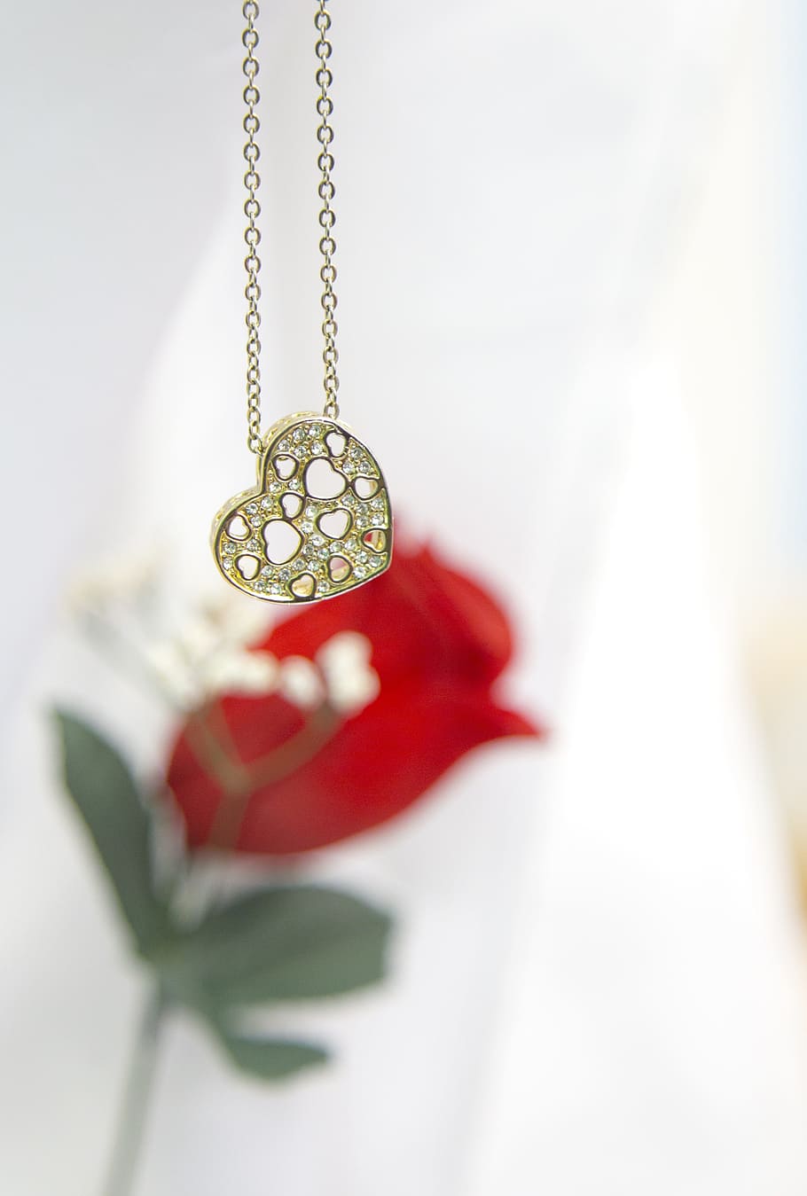 flower, heart, gold, jewelry, red, close-up, necklace, gold colored, hanging, locket