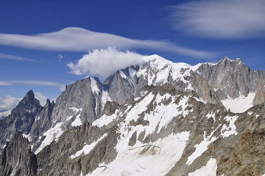 mont blanc, massive, snow, alps, mountain, landscape, hiking, altitude, clouds, nature