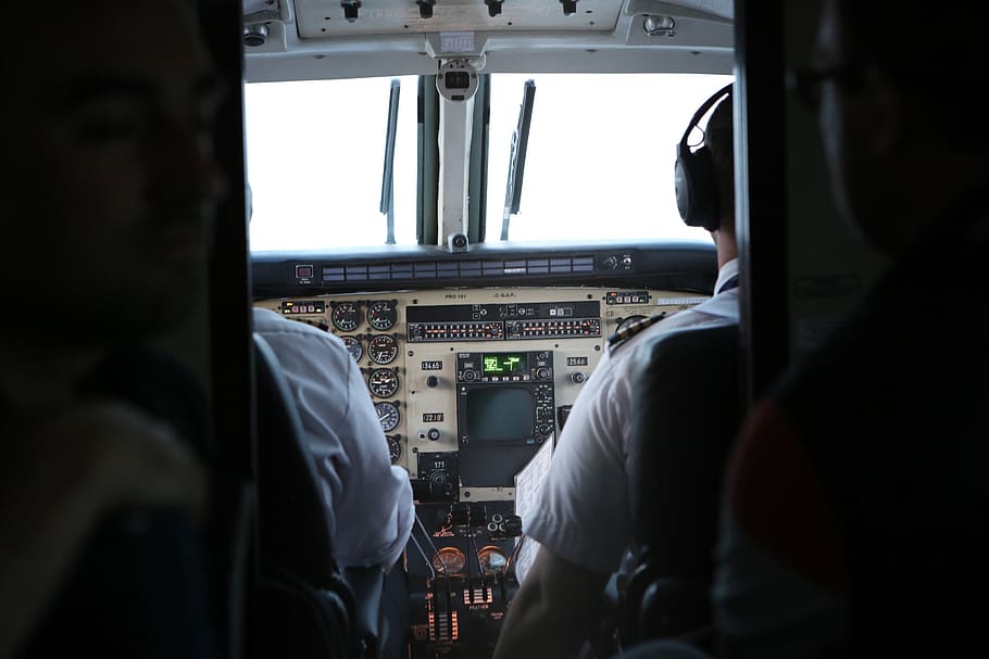 cockpit, pilot, airplane, travel, transportation, trip, air vehicle, control, mode of transportation, vehicle interior