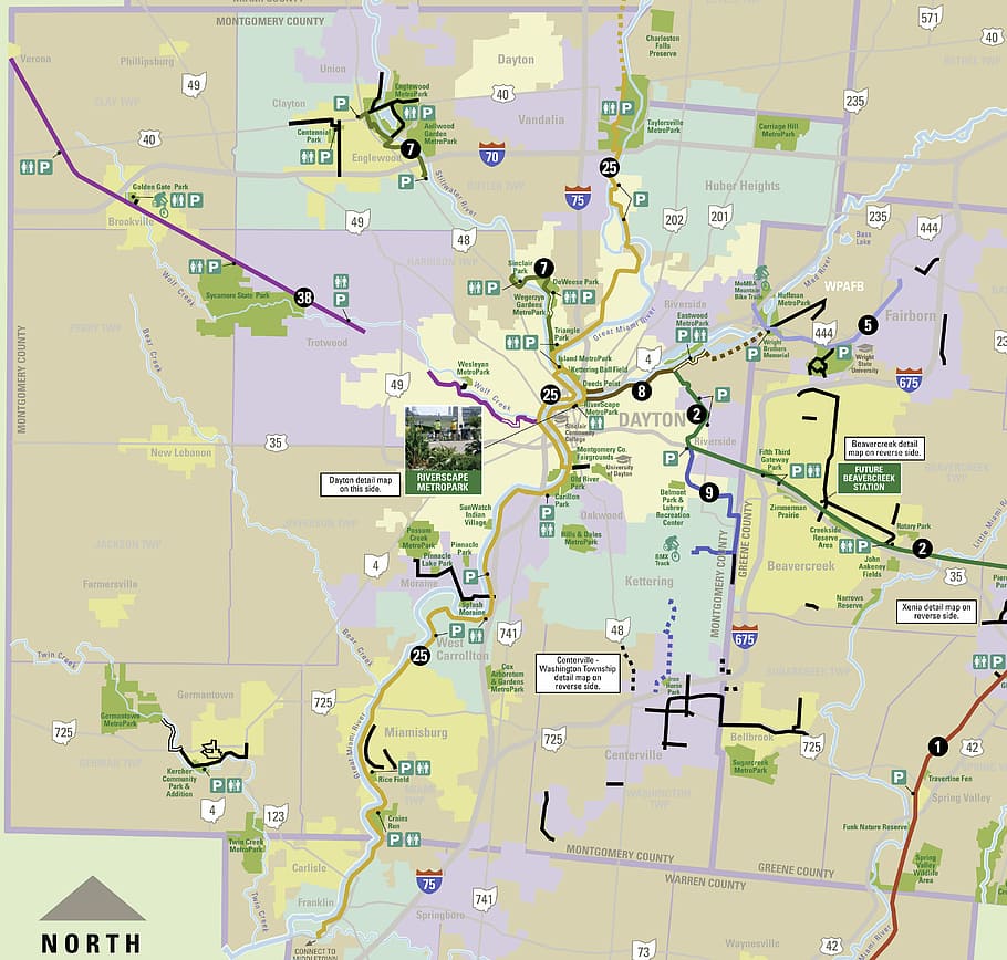 dayton, regional, peta jejak sepeda, Dayton Regional, Jejak Sepeda, Trail Map, Ohio, foto, domain publik, Amerika Serikat
