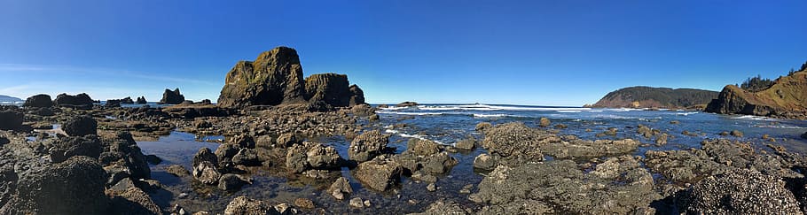 Cannon Beach, Pacific Coast, OR, badan air, batu, siang hari, objek - batuan, padat, laut, langit