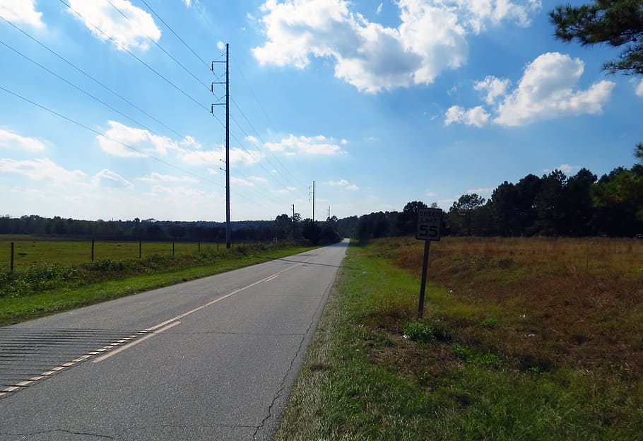 southern georgia, country road, grooverville, electricity, sky, road, cloud - sky, cable, transportation, landscape