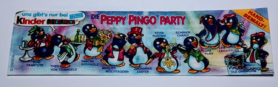 peppy pingo party, 1994, überraschungseifiguren, resumen, texto, multicolor, arte y artesanía, interiores, sin personas, creatividad