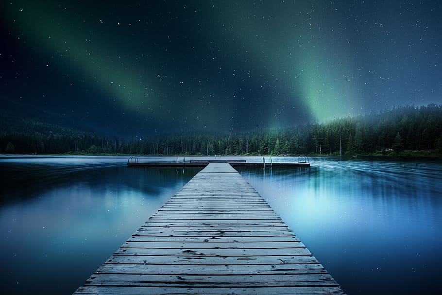 landscape, jetty, lake, night, sky, beauty in nature, water, tranquil scene, tranquility, scenics - nature