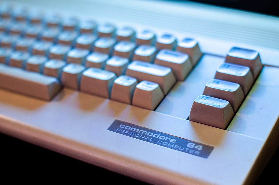 c64, commodore, computer, retro, closeup, technology, vintage, classic, keyboard, gaming