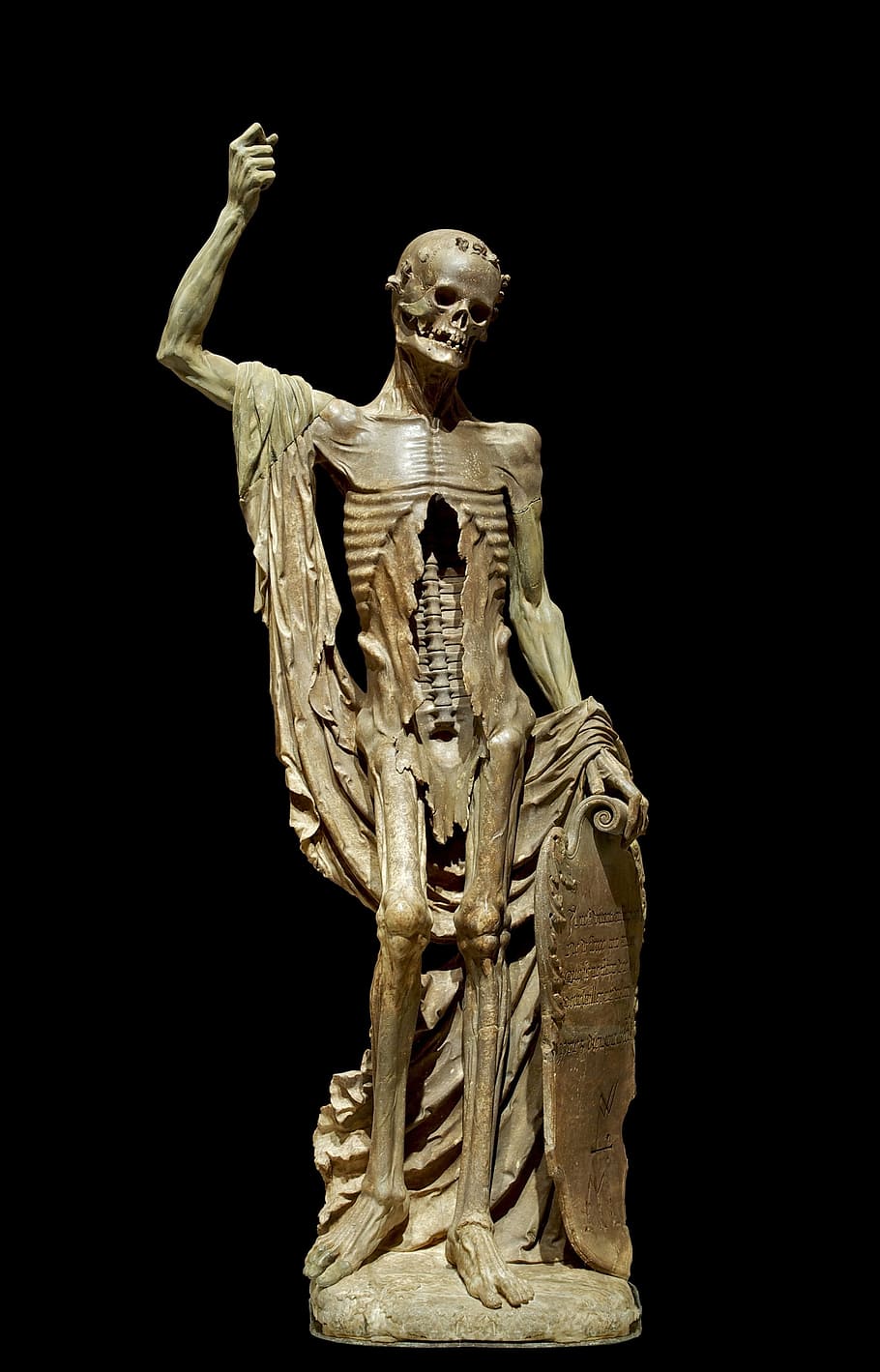 brown skeleton sculpture, skeleton, dead, death, sculpture, statue, emaciated, bone, nightmare, ghost