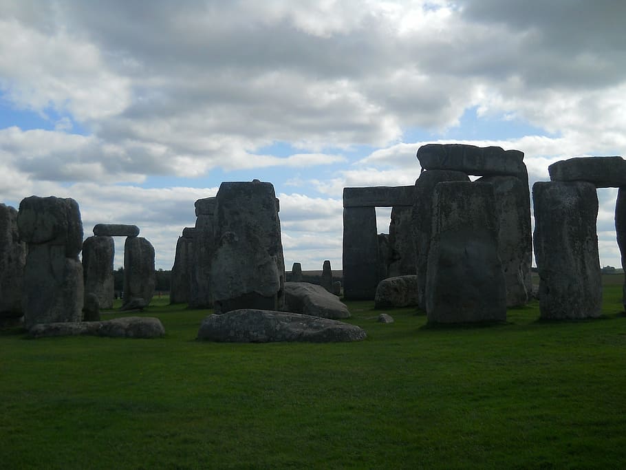 meadow, stones, art, rock, green, boulders, stone wall, nature, stonehenge, famous Place